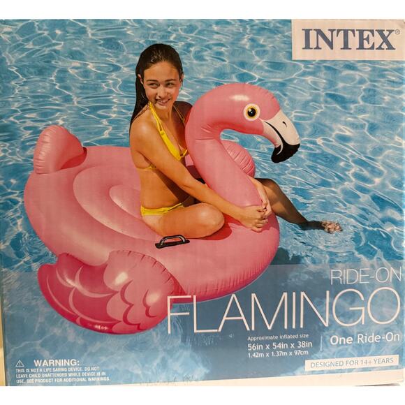 NWB Intex ride On  Pink Flamingo Inflatable Swim Toy 14+  56"x54"x38" - Picture 1 of 3
